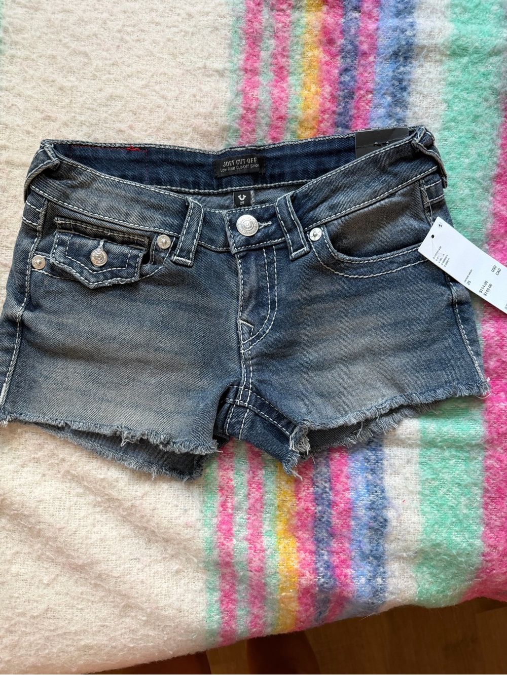 NWT True Religion Women's Distressed Low-Rise Denim Shorts